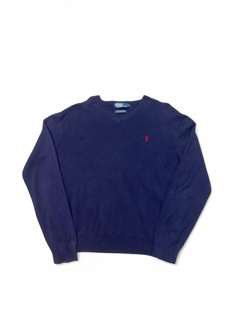 Vintage 90s Polo Ralph Lauren V neck Pima cotton sweater navy blue lightweight L
